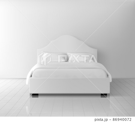 Double bed with white bedding realistic vector 86940072