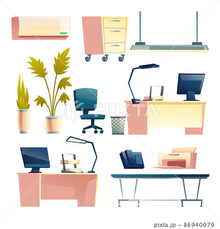 Office furniture and equipment cartoon vector set 86940079