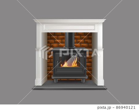 Modern fireplace with metallic firebox vector Modern fireplace with metallic firebox vector 86940121