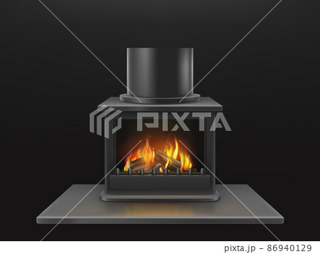 Fireplace with burning firewood realistic vector Fireplace with burning firewood realistic vector 86940129