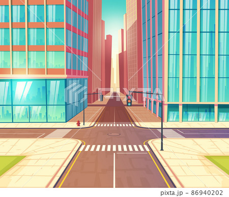 Modern city empty crossroads cartoon vector 86940202