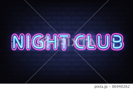 Night club neon lettering on brick wall background 86940262