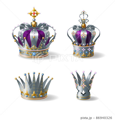 Silver royal crowns 3d realistic vector set Silver royal crowns 3d realistic vector set 86940326