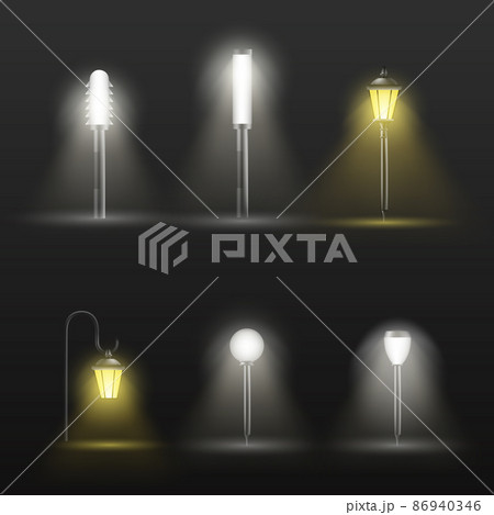 Pathway and flowerbed lamps realistic vector set 86940346