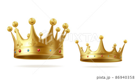 Golden realistic king or queen crown set with gems Golden realistic king or queen crown set with gems 86940358