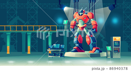Battle robot transformer in science laboratory. 86940378