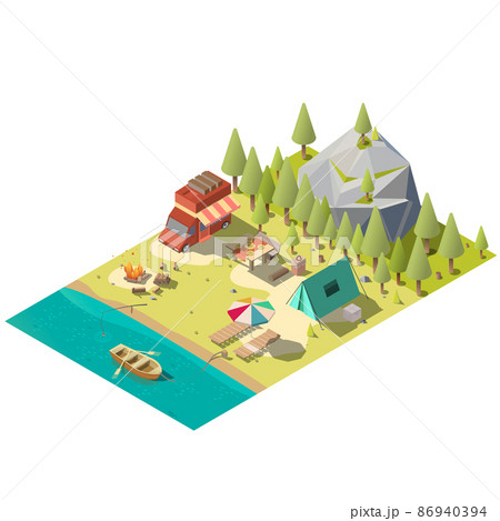 Camping pitch in national park isometric vector 86940394