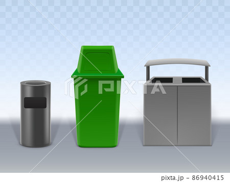 Garbage containers set on transparent background. Garbage containers set on transparent background. 86940415