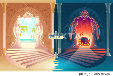 Heaven and hell entrances cartoon vector concept 86940580
