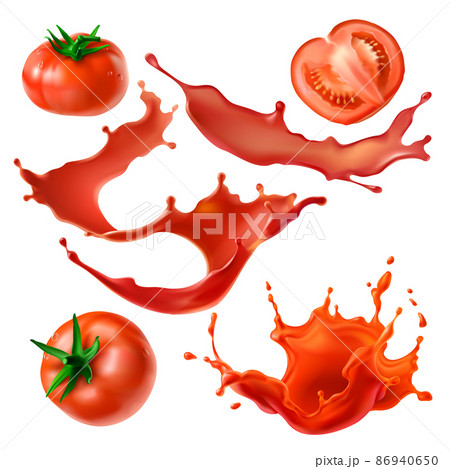 Tomatoes berry and juice realistic vector set Tomatoes berry and juice realistic vector set 86940650