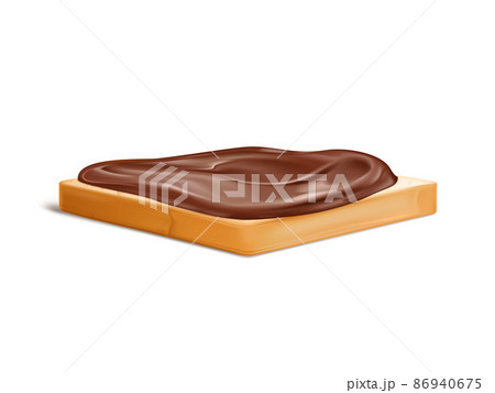 Slice of bread with chocolate cream realistic vector Slice of bread with chocolate cream realistic vector 86940675