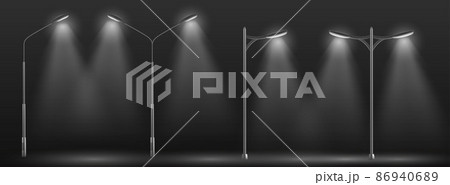 Modern city street lights row realistic vector Modern city street lights row realistic vector 86940689
