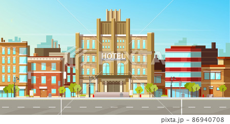 Modern city buildings flat vector background 86940708