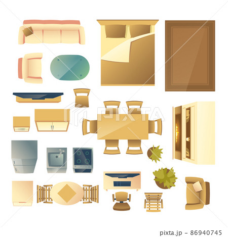 Home furniture and appliances cartoon vector set Home furniture and appliances cartoon vector set 86940745