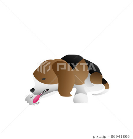 ストレスで手をなめる犬のイラスト素材