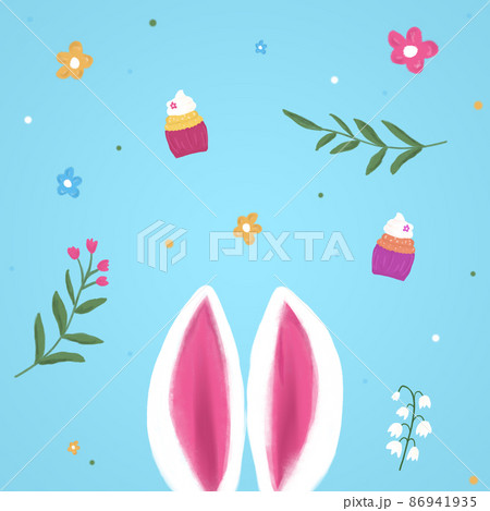 Set of spring easter illustration on blue.  86941935