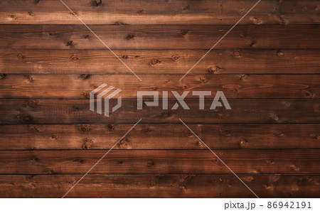 木目や節のある茶褐色の板が並ぶ横長の背景画像 86942191