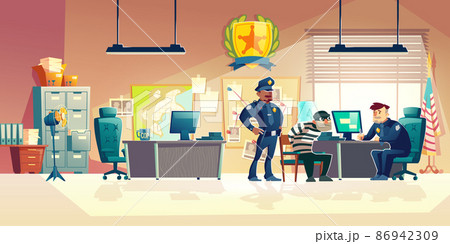 Criminal interrogation in police cartoon vector 86942309