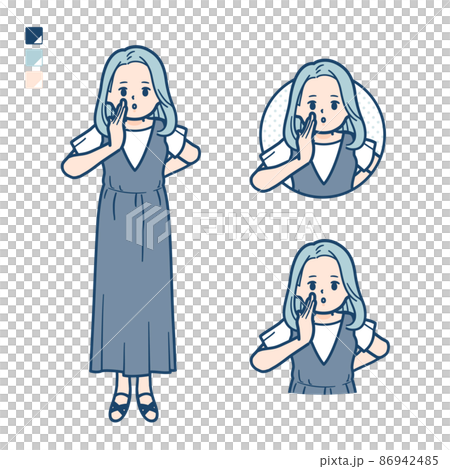ノースリーブワンピースを着た若い女性が小声でささやいているイラスト ノースリーブワンピースを着た若い女性が小声でささやいているイラスト 86942485