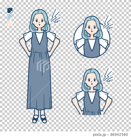Illustration of a young woman wearing a sleeveless one-piece angry Illustration of a young woman wearing a sleeveless one-piece angry 86942560