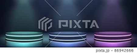 Neon podiums glowing in darkness realistic vector 86942666