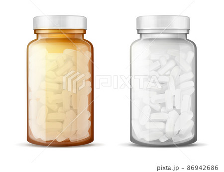 Glass bottles with pills realistic vector mock-up Glass bottles with pills realistic vector mock-up 86942686