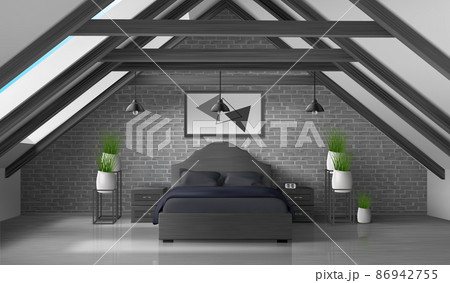 Bedroom attic empty interior modern home mansard 86942755