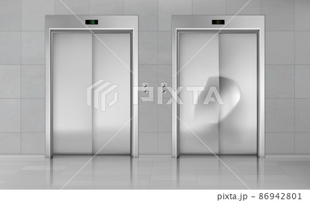 Elevator doors, close lift new and damaged cabin 86942801