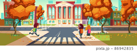 Kids go to school, little students, boys and girl 86942835