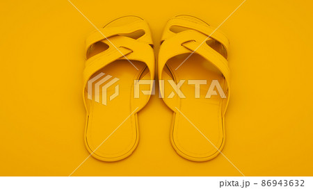 Flip flops isolated on yellow background. 3d illustration. Summer concept Flip flops isolated on yellow background. 3d illustration. Summer concept 86943632