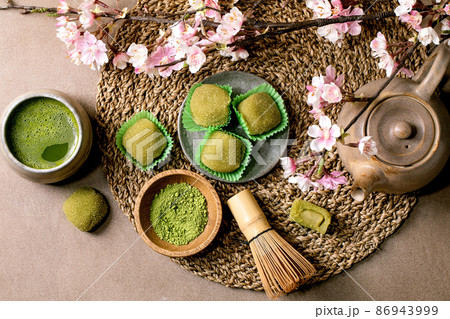 Asian rice dessert sweet green matcha mochi 86943999