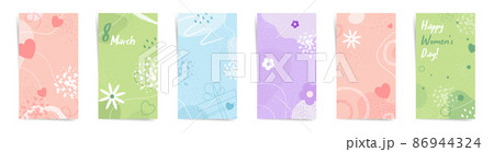 Women's day spring sale stories banners fashion template set. 8 march design for stories and promo posts. Design with wavy patterns, flowers, and abstract shapes in orange, blue, and green colors set. Women's day spring sale stories banners fashion template set. 8 march design for stories and promo posts. Design with wavy patterns, flowers, and abstract shapes in orange, blue, and green colors set. 86944324