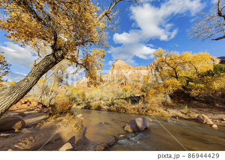 Daytime view of the famous Zion National Park 86944429