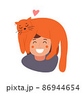 A cat climbing over a man s head. A woman holding a cute cat. hand drawn style vector design illustrations 86944654