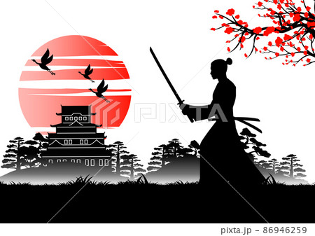 Japanese art with ancient design of samurai training sword near emperor castle 86946259