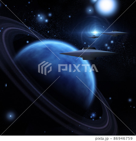 Spacecrafts and planets in space Spacecrafts and planets in space 86946759