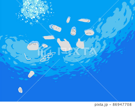 プラスチックゴミを海中から見たイラスト プラスチックゴミを海中から見たイラスト 86947708