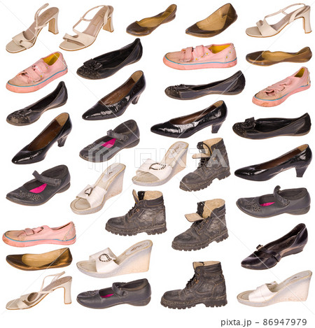 Many old boots on white 86947979