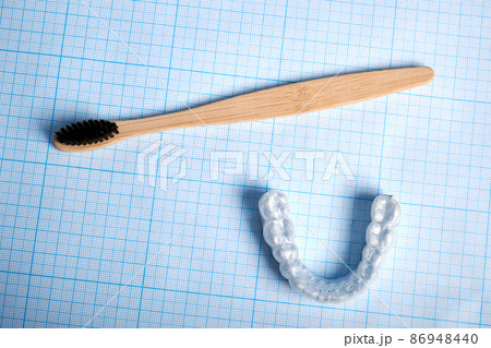 Artificial Jaw and Tooth Brush - Photo on Graph Paper 86948440