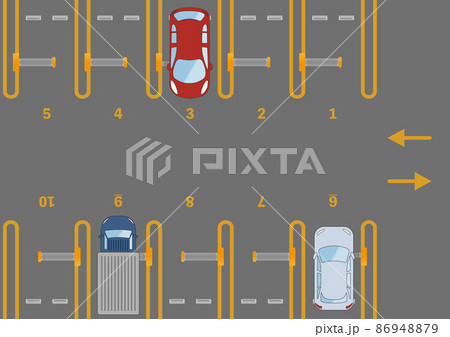 コインパーキングに駐車する3台の自動車 コインパーキングに駐車する3台の自動車 86948879