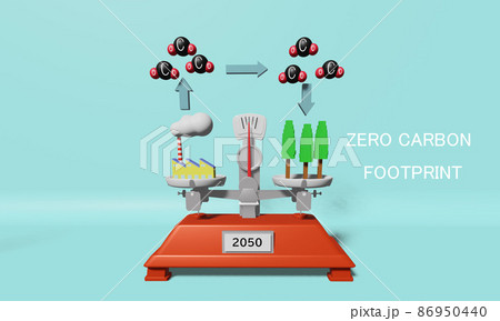 カーボンニュートラルのイメージ（zero carbon footprint）地球温暖化ガスの排出と吸 86950440