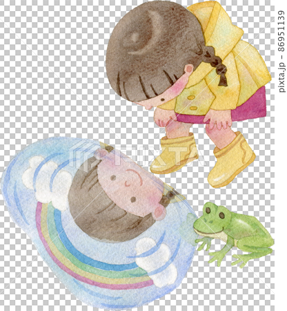 水溜まりをのぞく女の子のイラスト 86951139