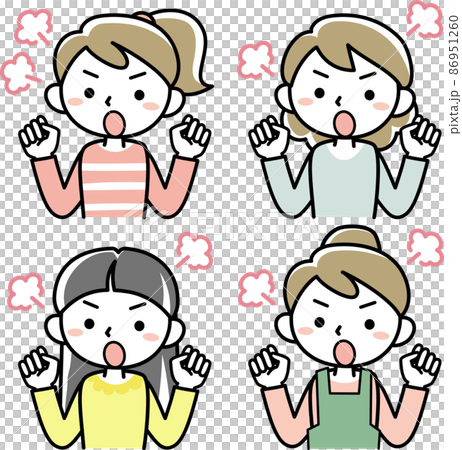 Angry young female upper body set Angry young female upper body set 86951260