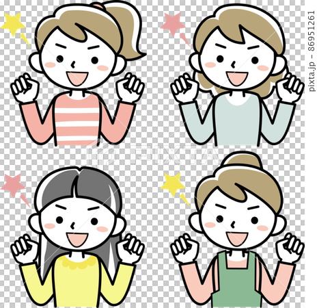 Upper body set of a young woman doing a guts pose 86951261