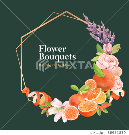 Wreath template with orange grapefruit concept,watercolor Wreath template with orange grapefruit concept,watercolor 86951830