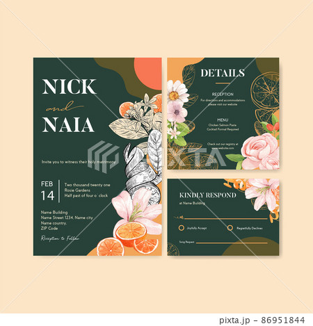 Wedding card template with orange grapefruit concept,watercolor Wedding card template with orange grapefruit concept,watercolor 86951844