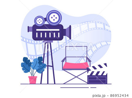 Movie Premiere Show or Cinema with Camera, Popcorn, Clapperboard, Film Tape and Reel in Flat Design Background Illustration Movie Premiere Show or Cinema with Camera, Popcorn, Clapperboard, Film Tape and Reel in Flat Design Background Illustration 86952434