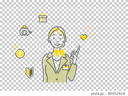 Female staff guiding with a smile Simple and stylish line art illustration Female staff guiding with a smile Simple and stylish line art illustration 86952928