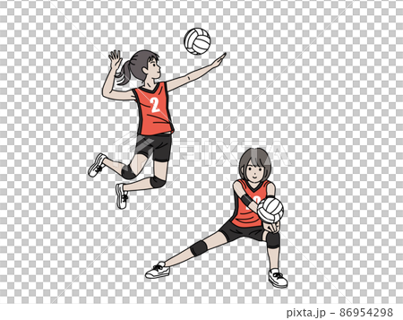 バレーボール　バレー部　部活　スポーツ　スパイク　レシーブ　女子　中高生　イラスト 86954298