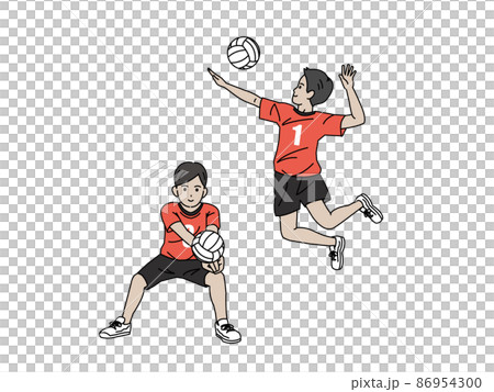 バレーボール バレー部 部活 スポーツ スパイク レシーブ 男子 中高生 イラストのイラスト素材
